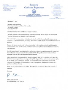 Assemblymember Bloom 12.11 Letter to Napolitano and Regents